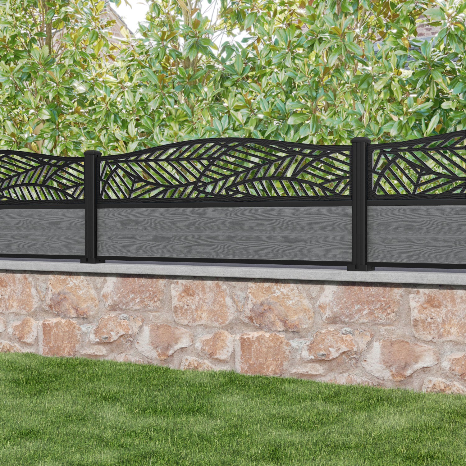 Classic Habitat Curved Top Fence Panel - Mid Grey - with our aluminium posts