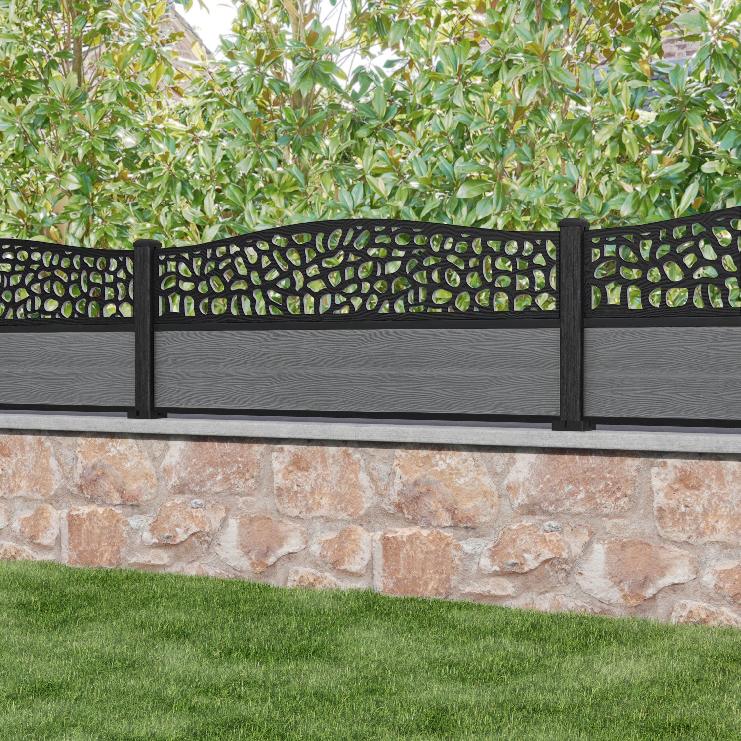 Classic Pebble Curved Top Fence Panel - Mid Grey - with our composite posts