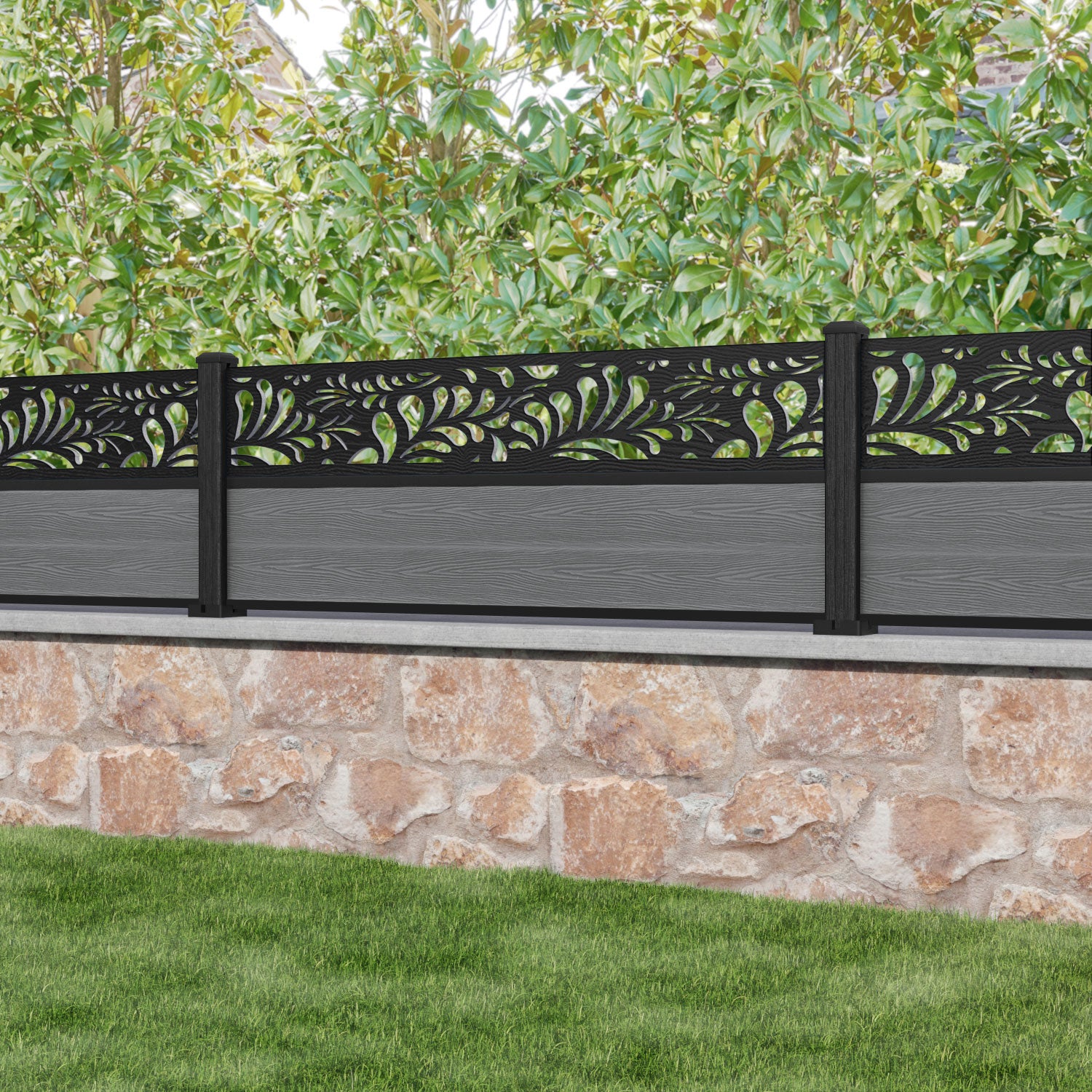 Classic Petal Fence Panel - Mid Grey - with our composite posts