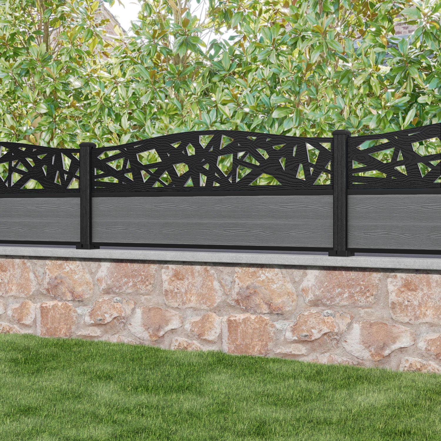 Classic Prism Curved Top Fence Panel - Mid Grey - with our composite posts