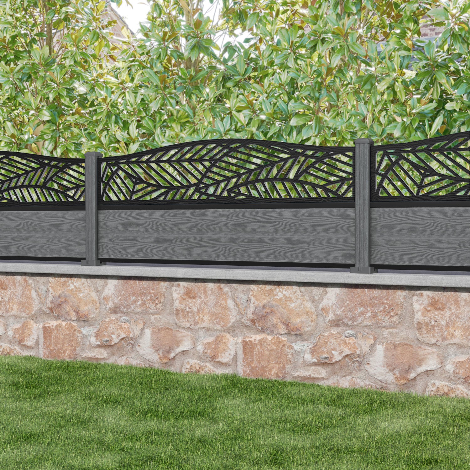 Classic Habitat Curved Top Fence Panel - Mid Grey - with our composite posts