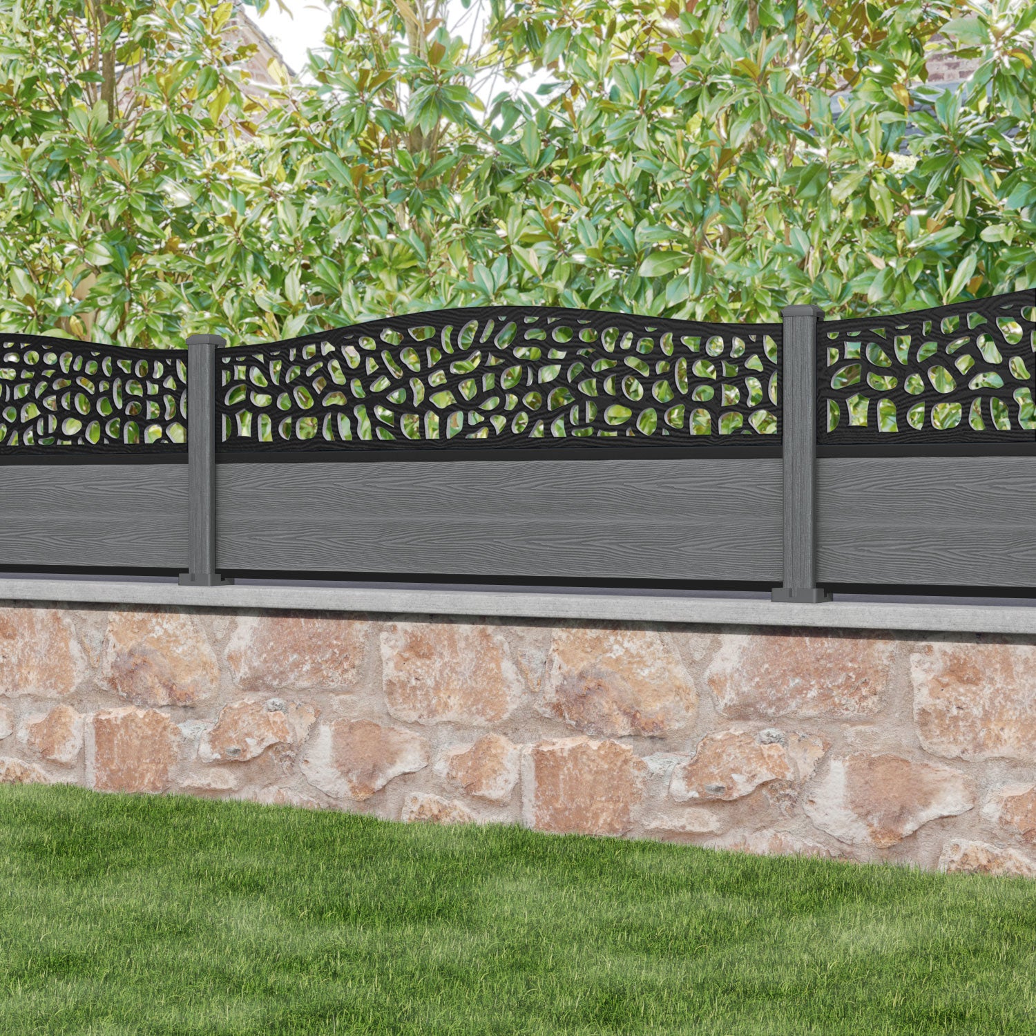 Classic Pebble Curved Top Fence Panel - Mid Grey - with our composite posts