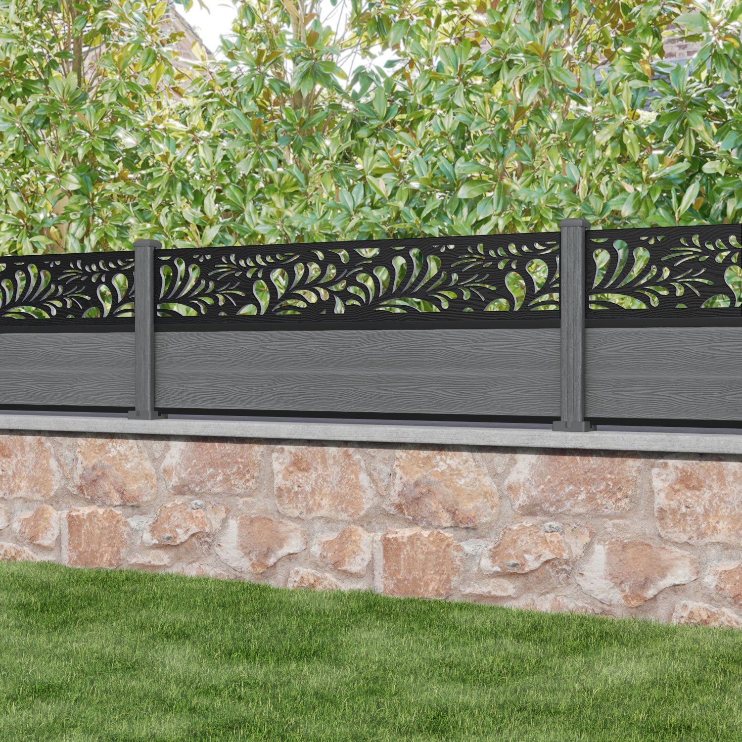 Classic Petal Fence Panel - Mid Grey - with our composite posts