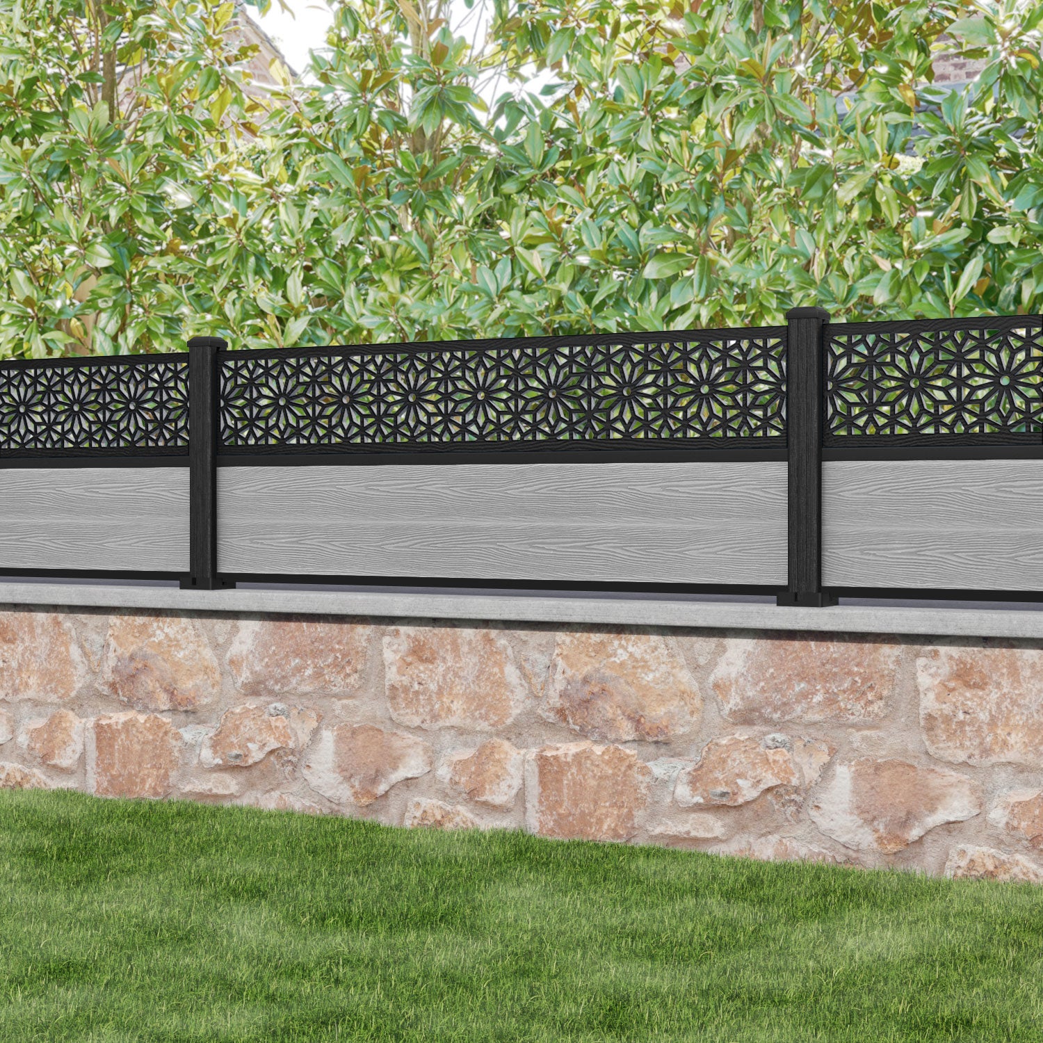 Classic Narwa Fence Panel - Light Grey - with our composite posts