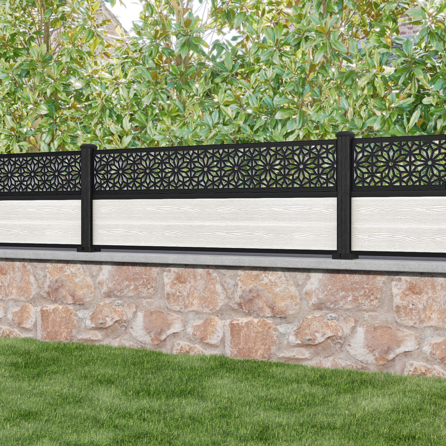 Classic Narwa Fence Panel - Light Stone - with our composite posts