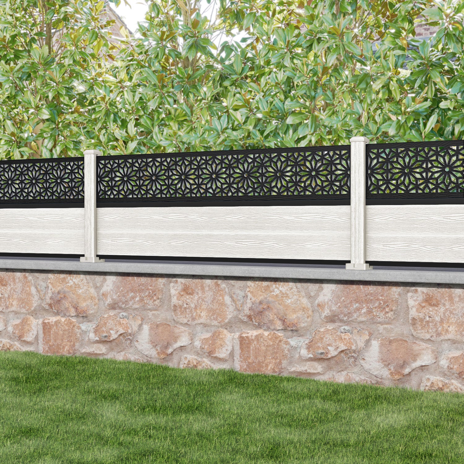 Classic Narwa Fence Panel - Light Stone - with our composite posts