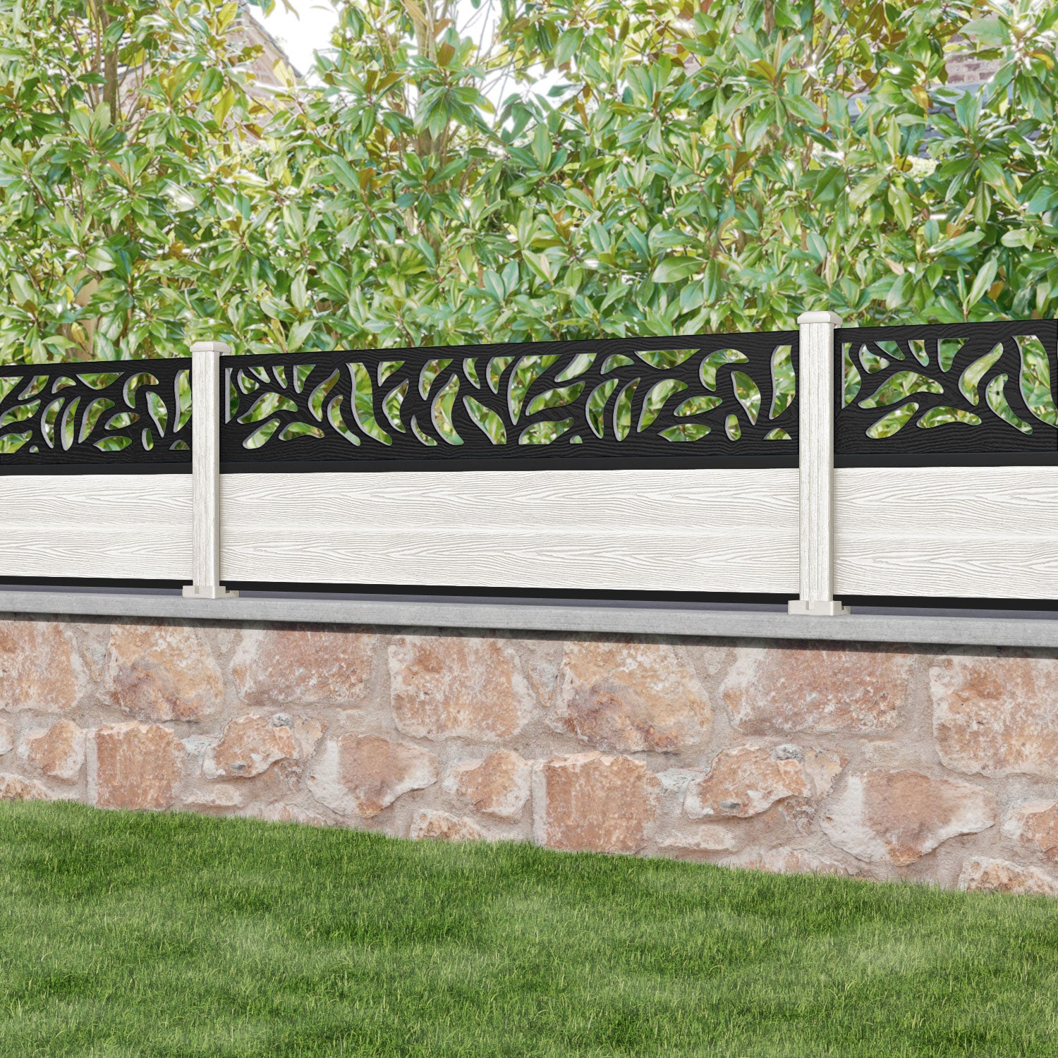 Classic Plume Fence Panel - Light Stone - with our composite posts