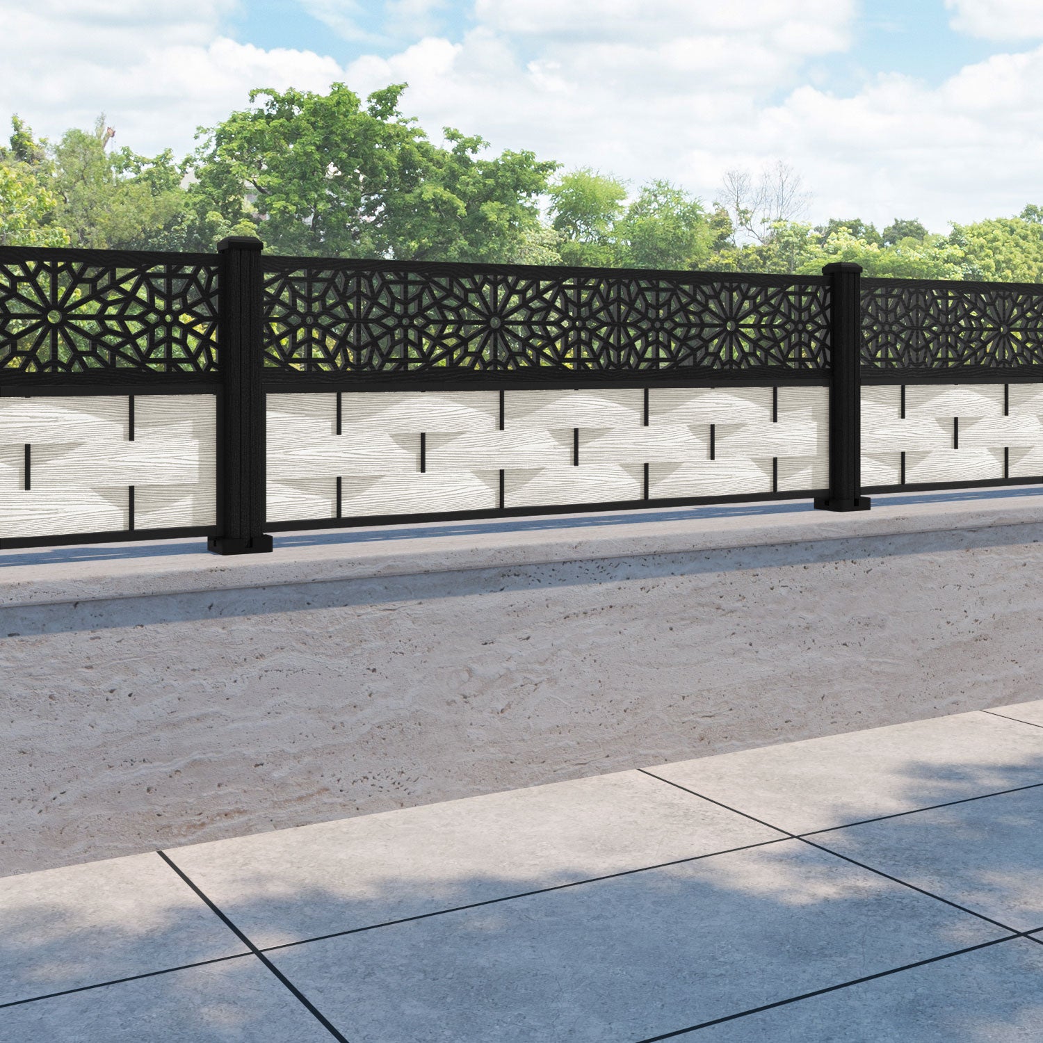Ripple Alnara Fence Panel - Light Stone - with our composite posts