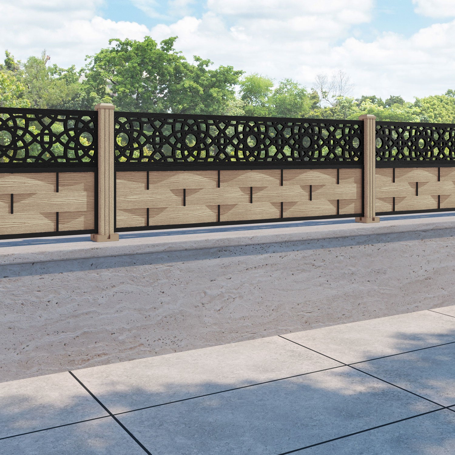 Ripple Ambar Fence Panel - Light Oak - with our composite posts