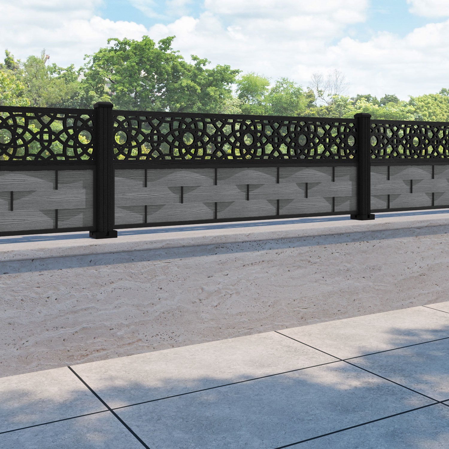 Ripple Ambar Fence Panel - Mid Grey - with our composite posts