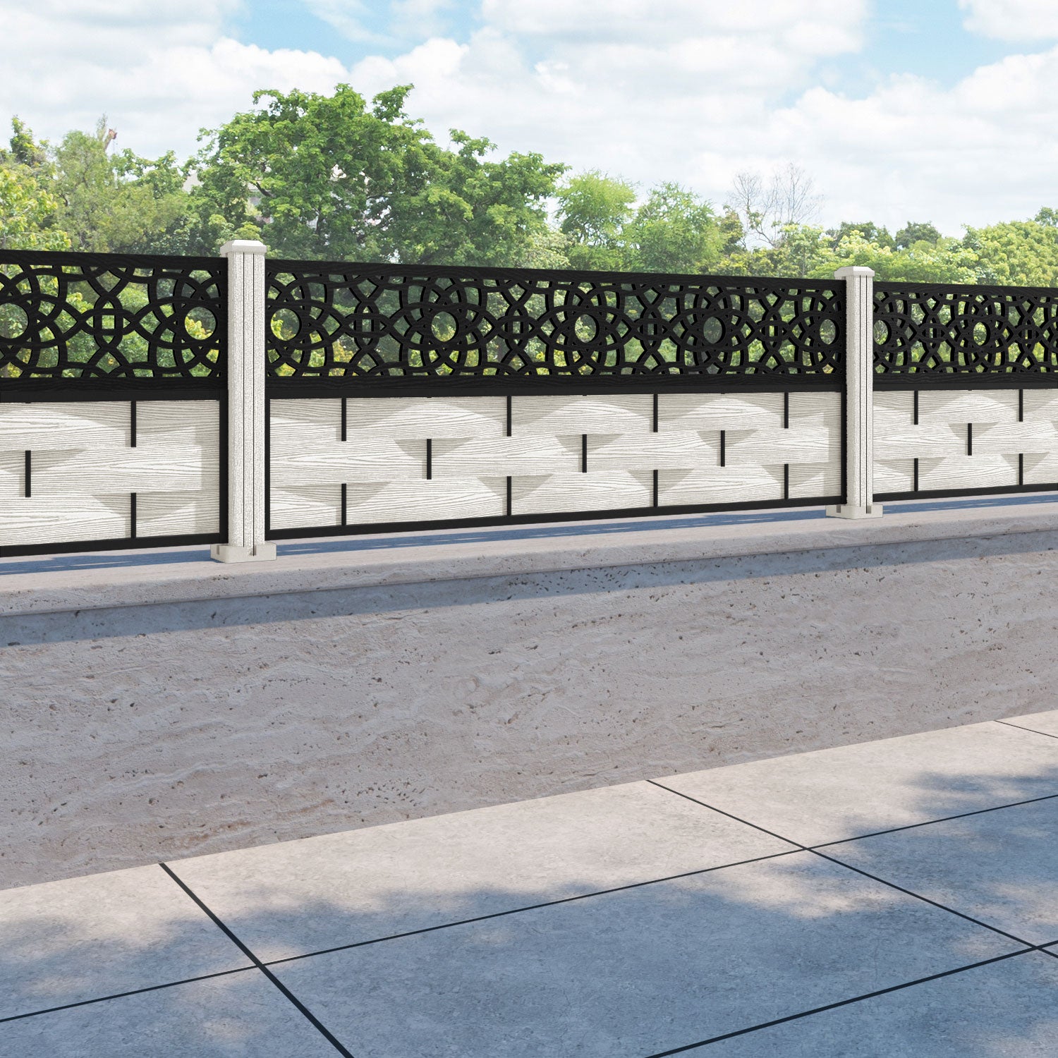 Ripple Ambar Fence Panel - Light Stone - with our composite posts