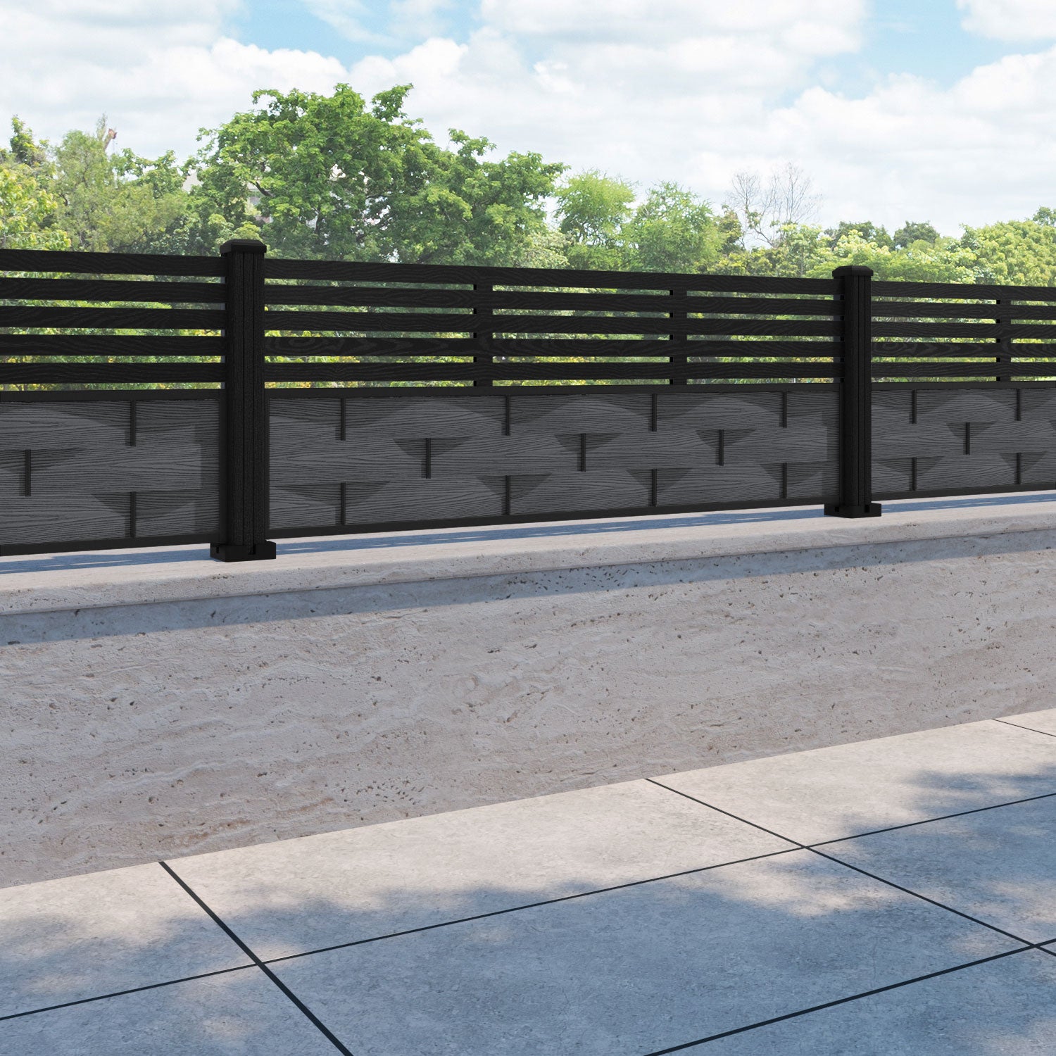 Ripple Aspen Fence Panel - Dark Grey - with our composite posts