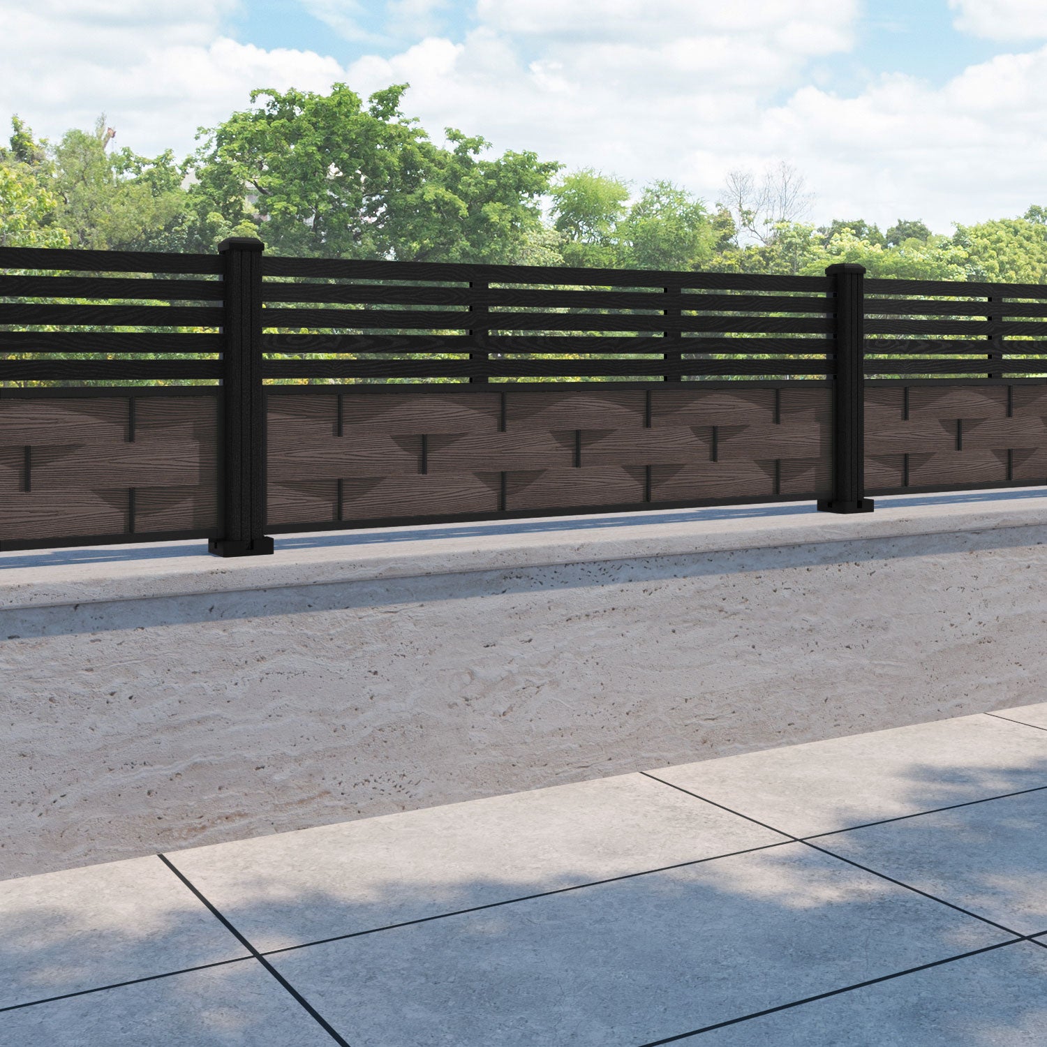 Ripple Aspen Fence Panel - Mid Brown - with our composite posts