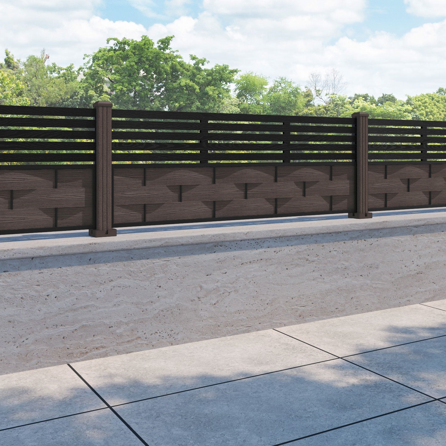 Ripple Aspen Fence Panel - Mid Brown - with our composite posts