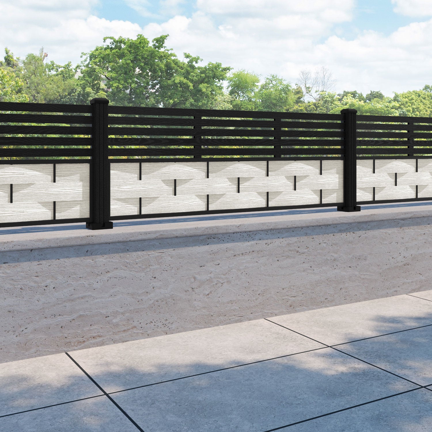 Ripple Aspen Fence Panel - Light Stone - with our composite posts