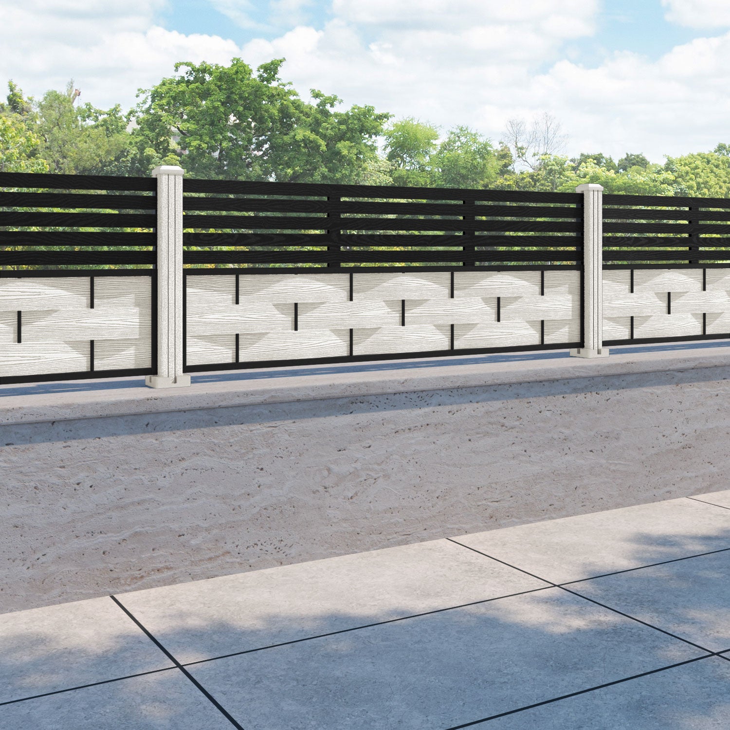 Ripple Aspen Fence Panel - Light Stone - with our composite posts