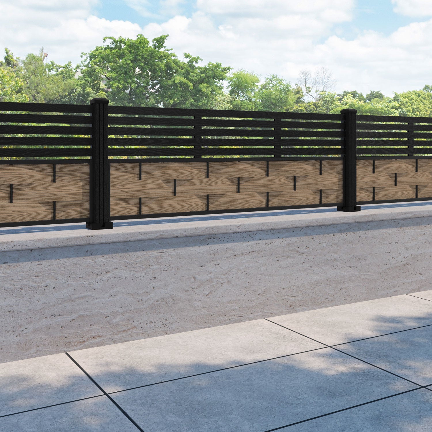 Ripple Aspen Fence Panel - Teak - with our composite posts