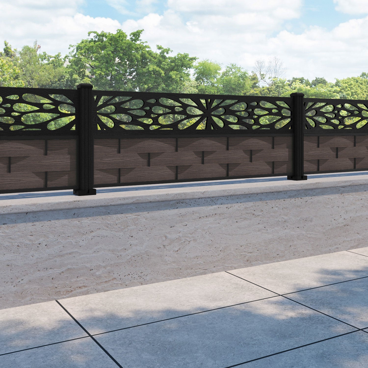 Ripple Blossom Fence Panel - Mid Brown - with our composite posts
