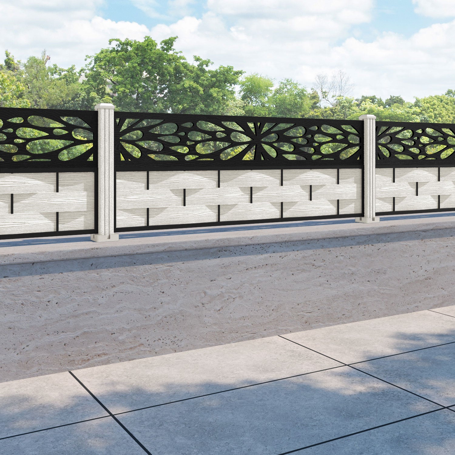 Ripple Blossom Fence Panel - Light Stone - with our composite posts