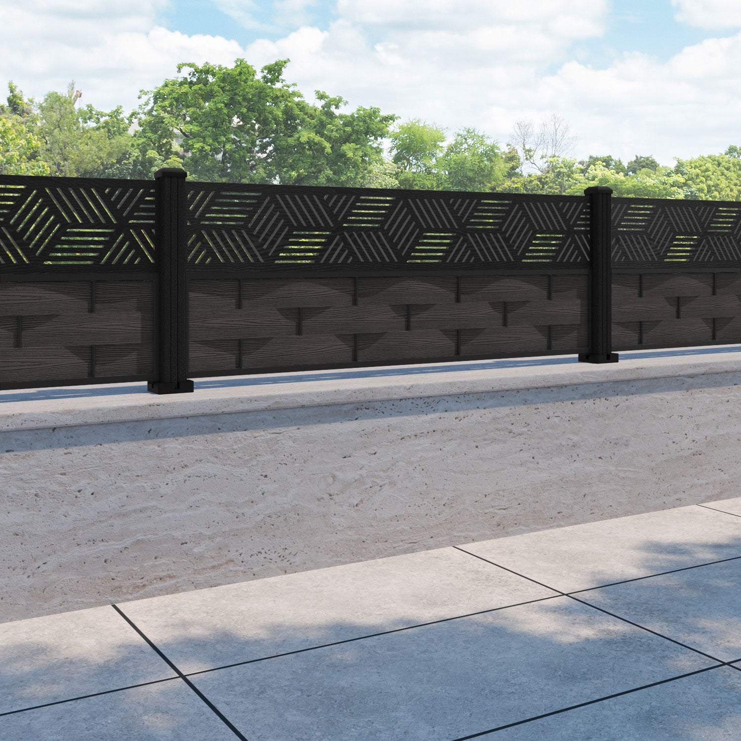 Ripple Cubed Fence Panel - Dark Oak - with our composite posts