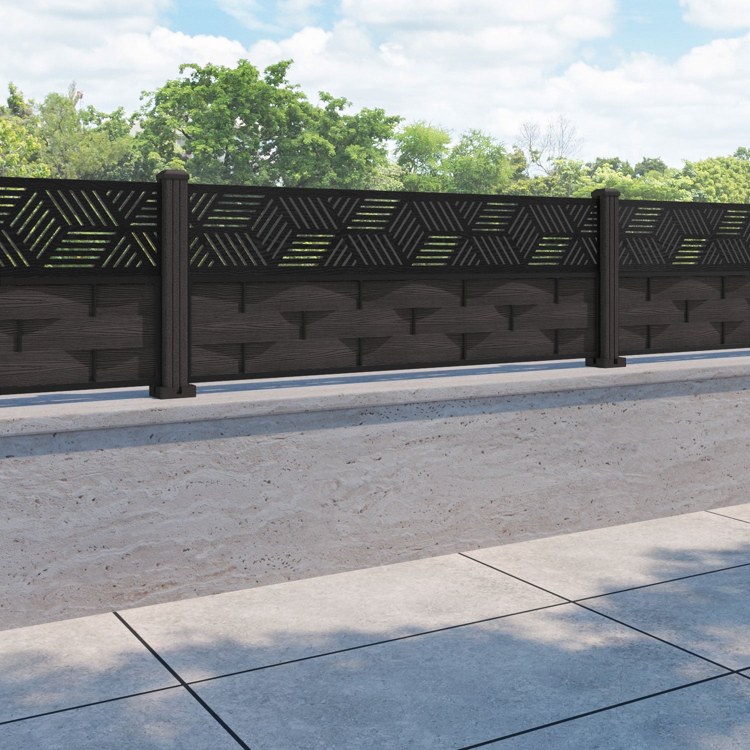 Ripple Cubed Fence Panel - Dark Oak - with our composite posts