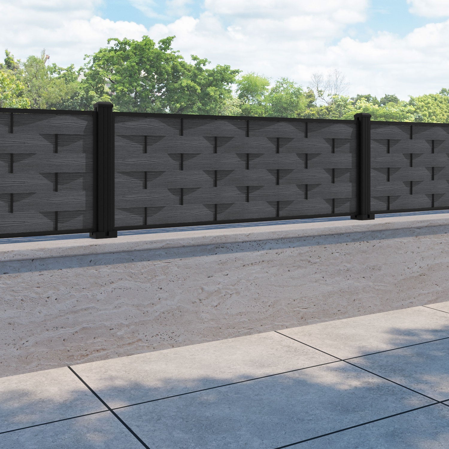 Ripple Fence Panel - Dark grey - with our aluminium posts