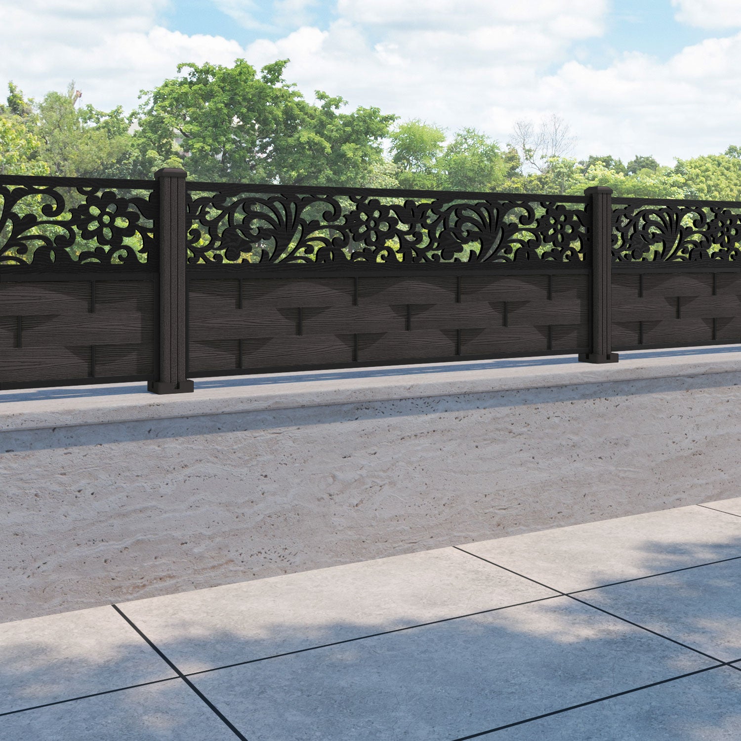 Ripple Eden Fence Panel - Dark Oak - with our composite posts