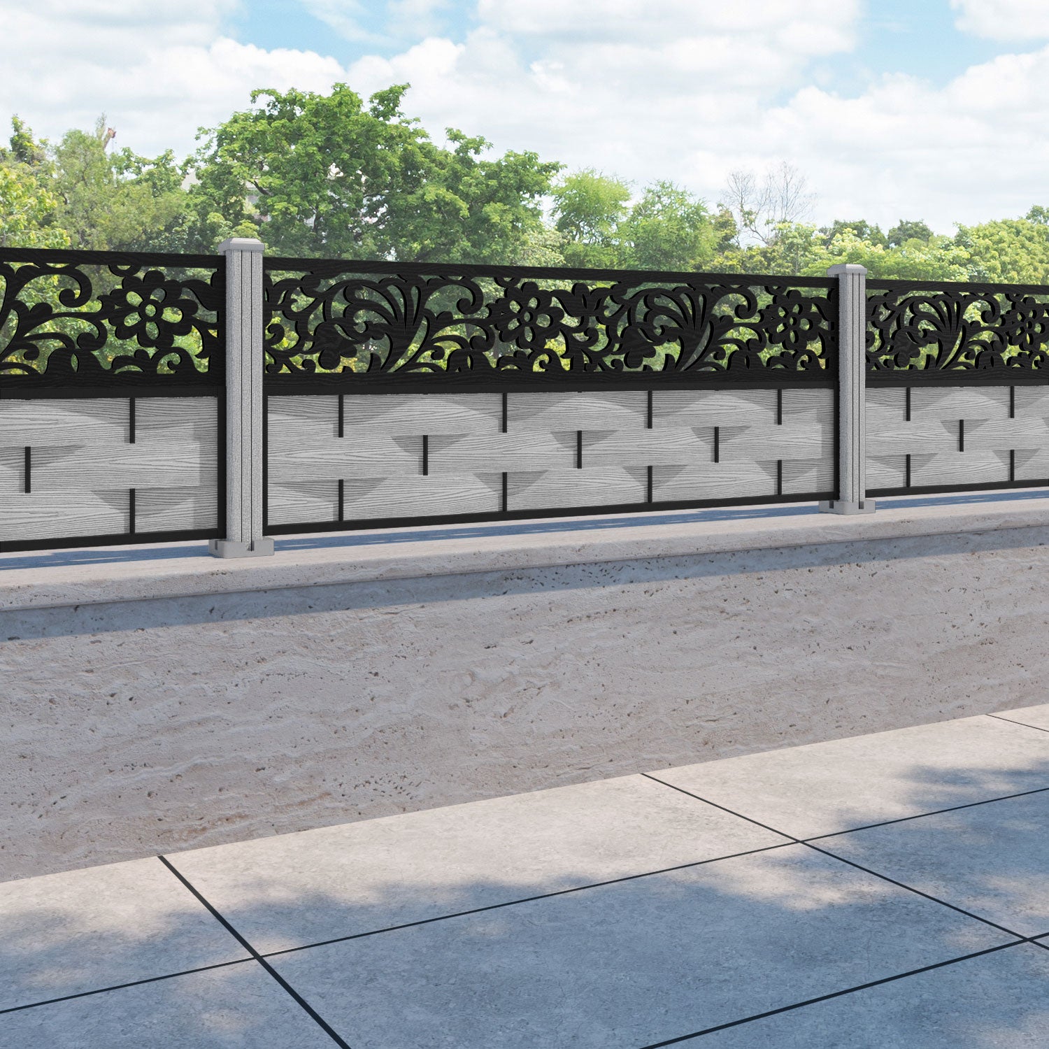 Ripple Eden Fence Panel - Light Grey - with our composite posts