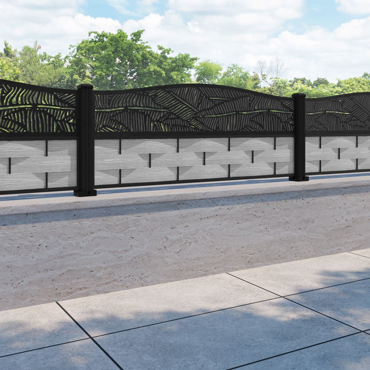 Ripple Feather Curved Top Fence Panel - Light Grey - with our composite posts