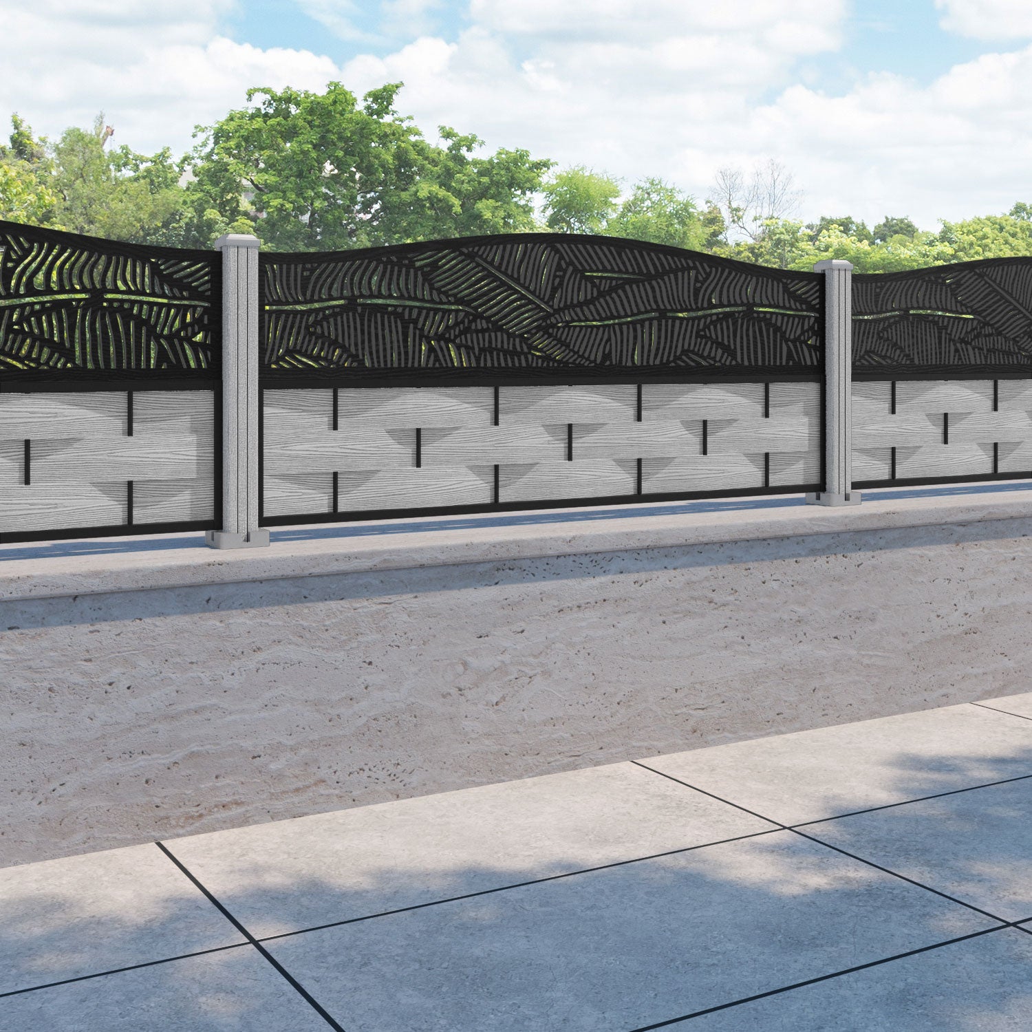 Ripple Feather Curved Top Fence Panel - Light Grey - with our composite posts