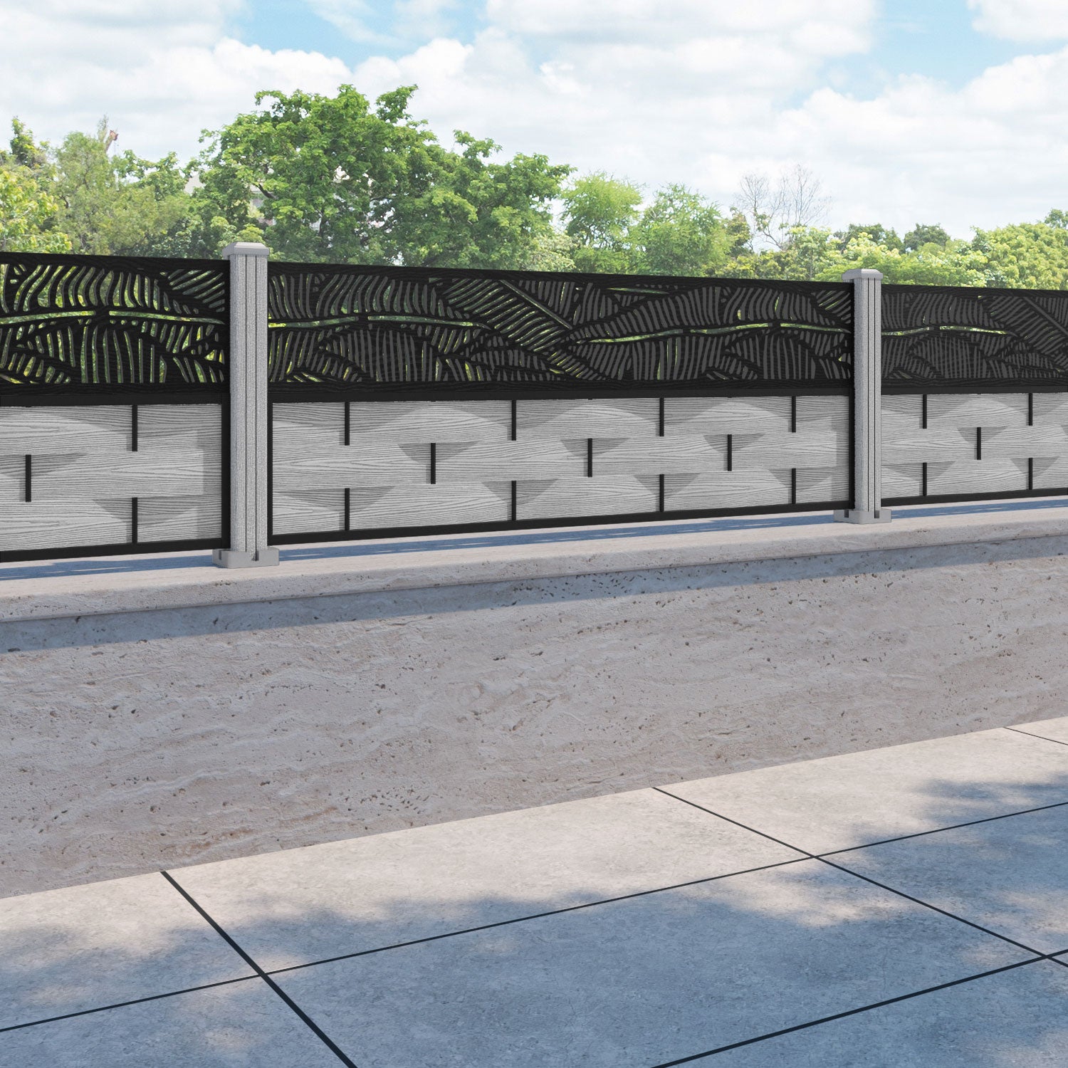 Ripple Feather Fence Panel - Light Grey - with our composite posts