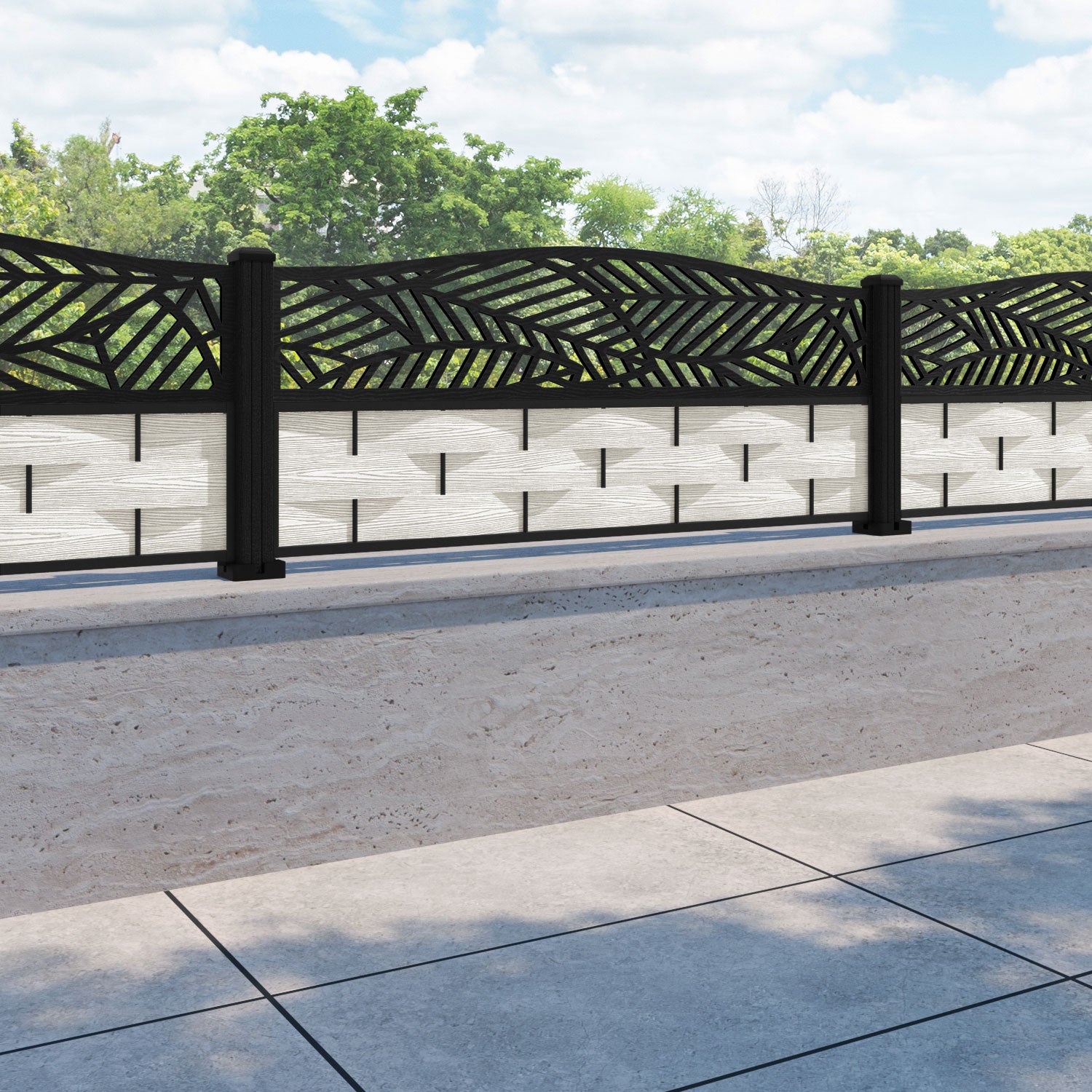 Ripple Habitat Curved Top Fence Panel - Light Stone - with our composite posts