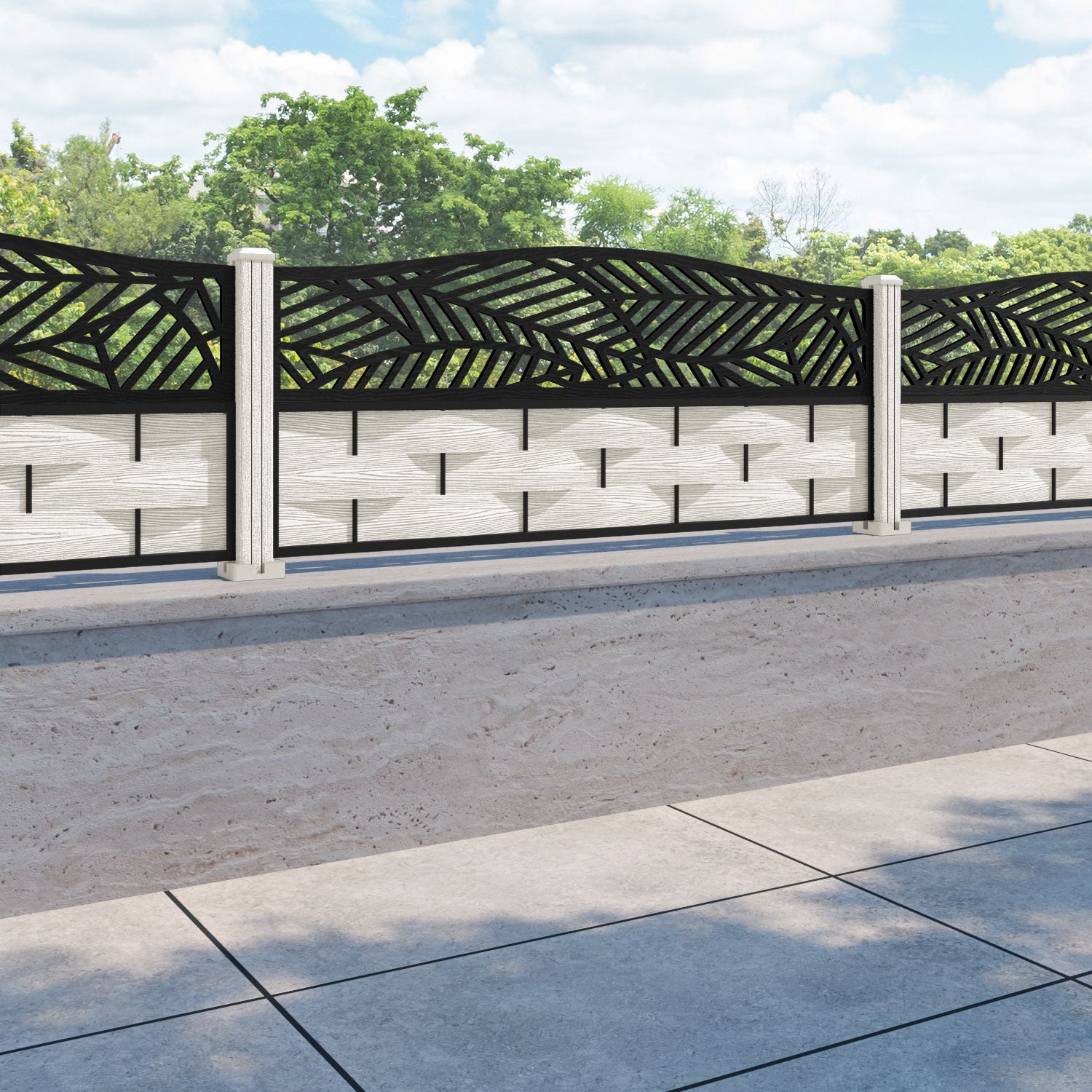 Ripple Habitat Curved Top Fence Panel - Light Stone - with our composite posts