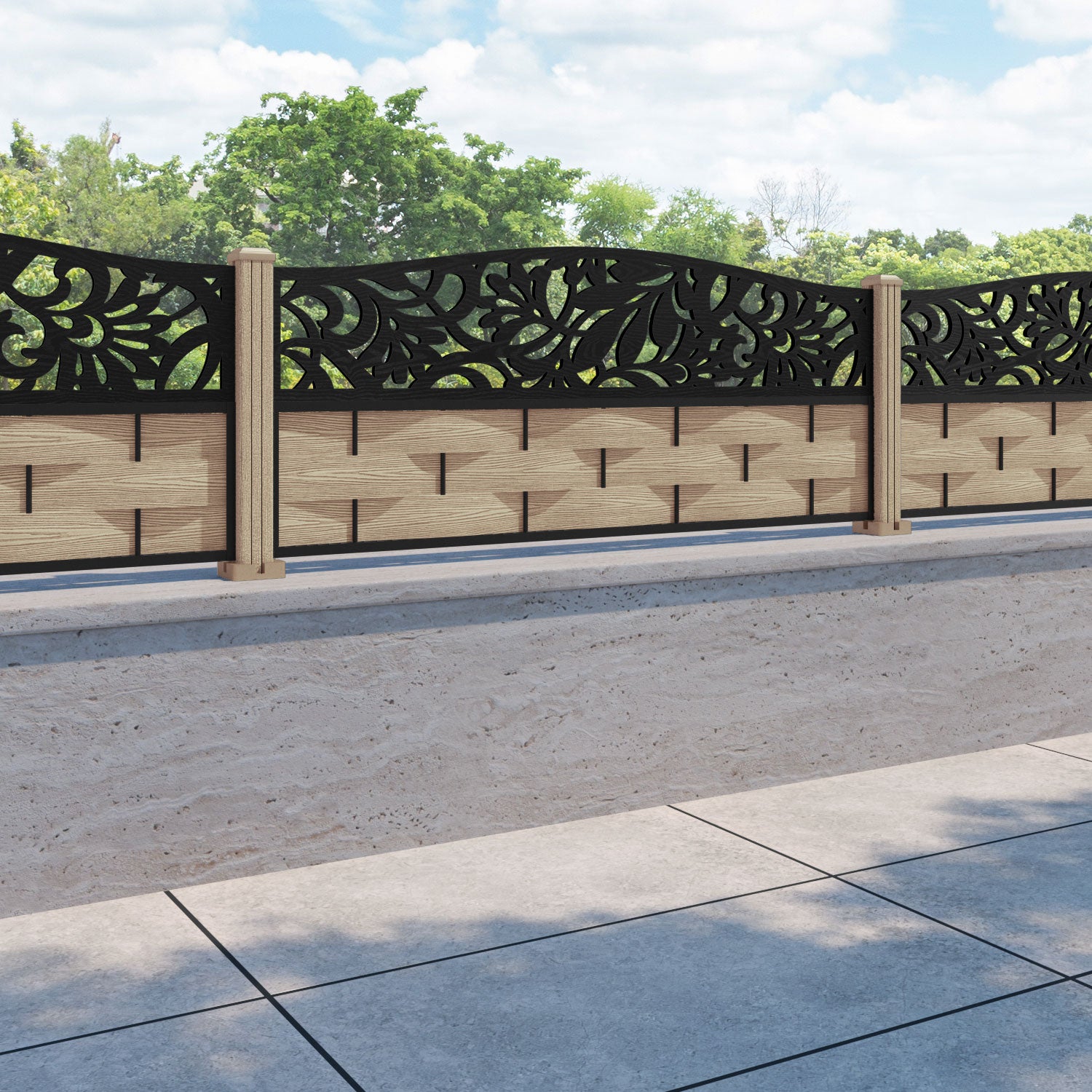 Ripple Heritage Curved Top Fence Panel - Light Oak - with our composite posts