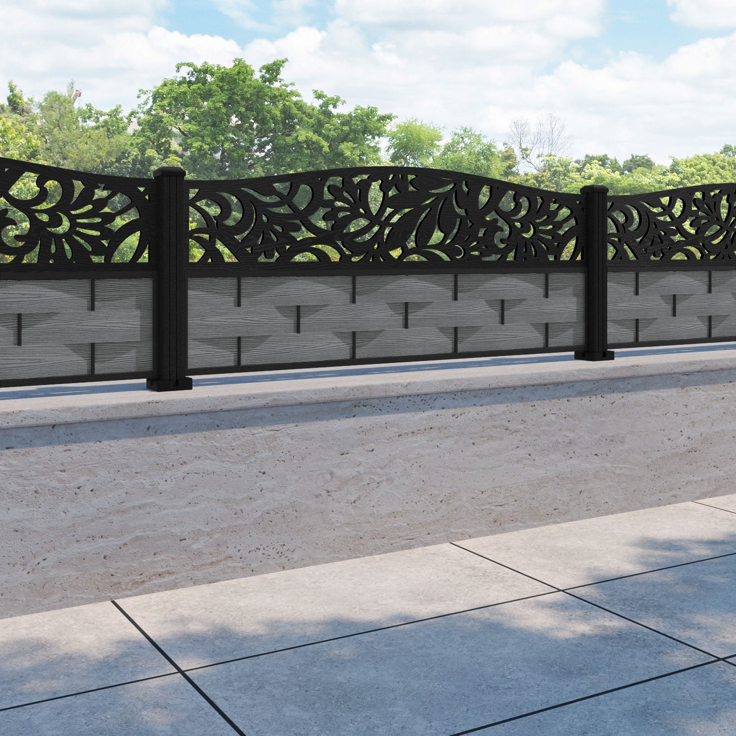 Ripple Heritage Curved Top Fence Panel - Mid Grey - with our composite posts