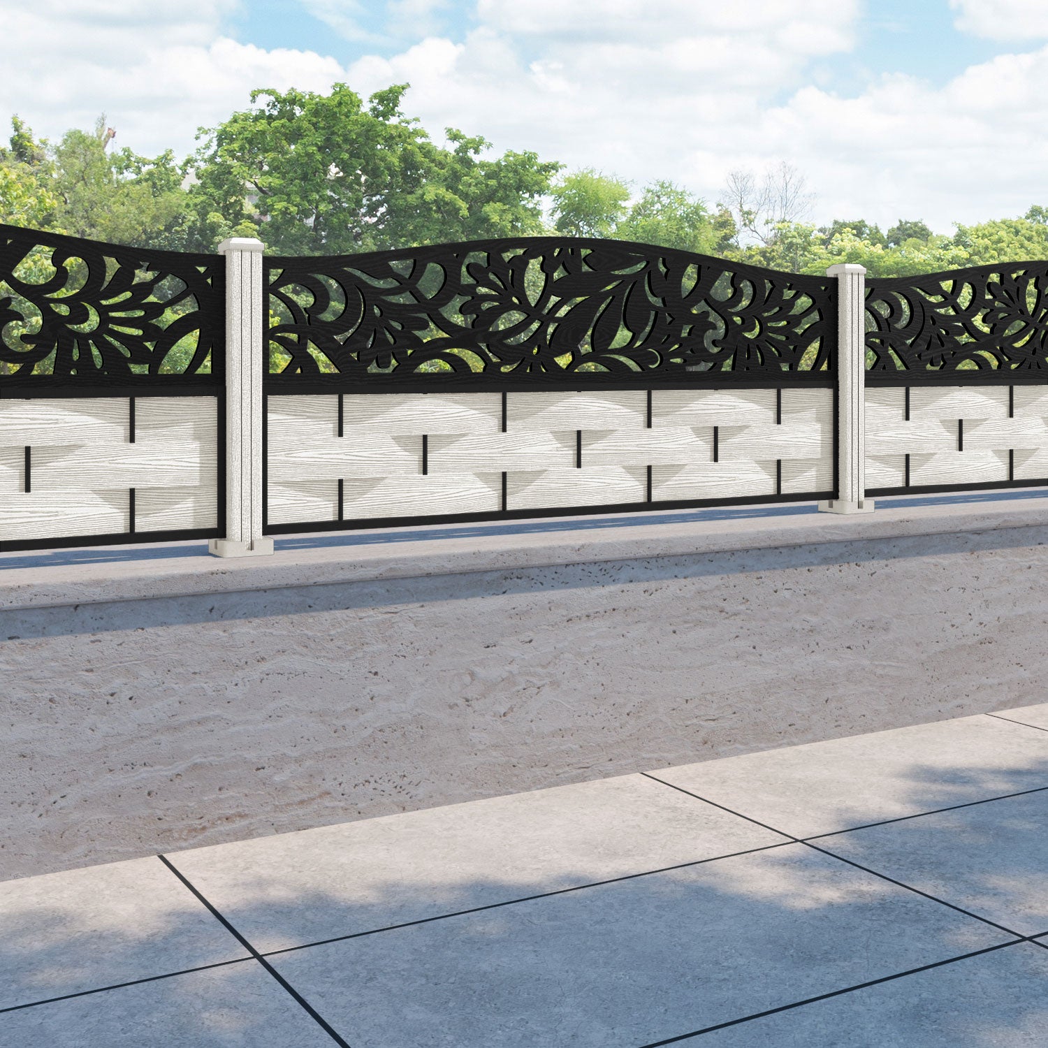 Ripple Heritage Curved Top Fence Panel - Light Stone - with our composite posts