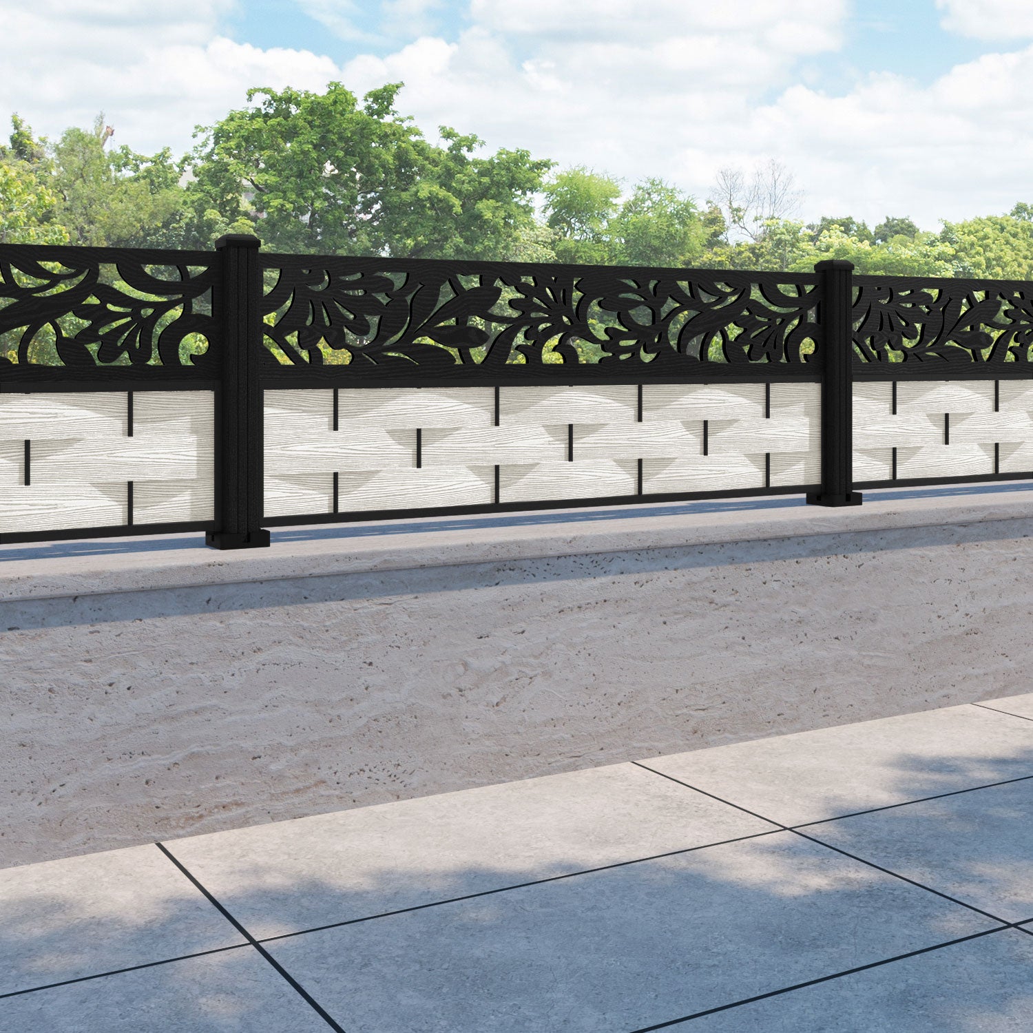 Ripple Heritage Fence Panel - Light Stone - with our composite posts