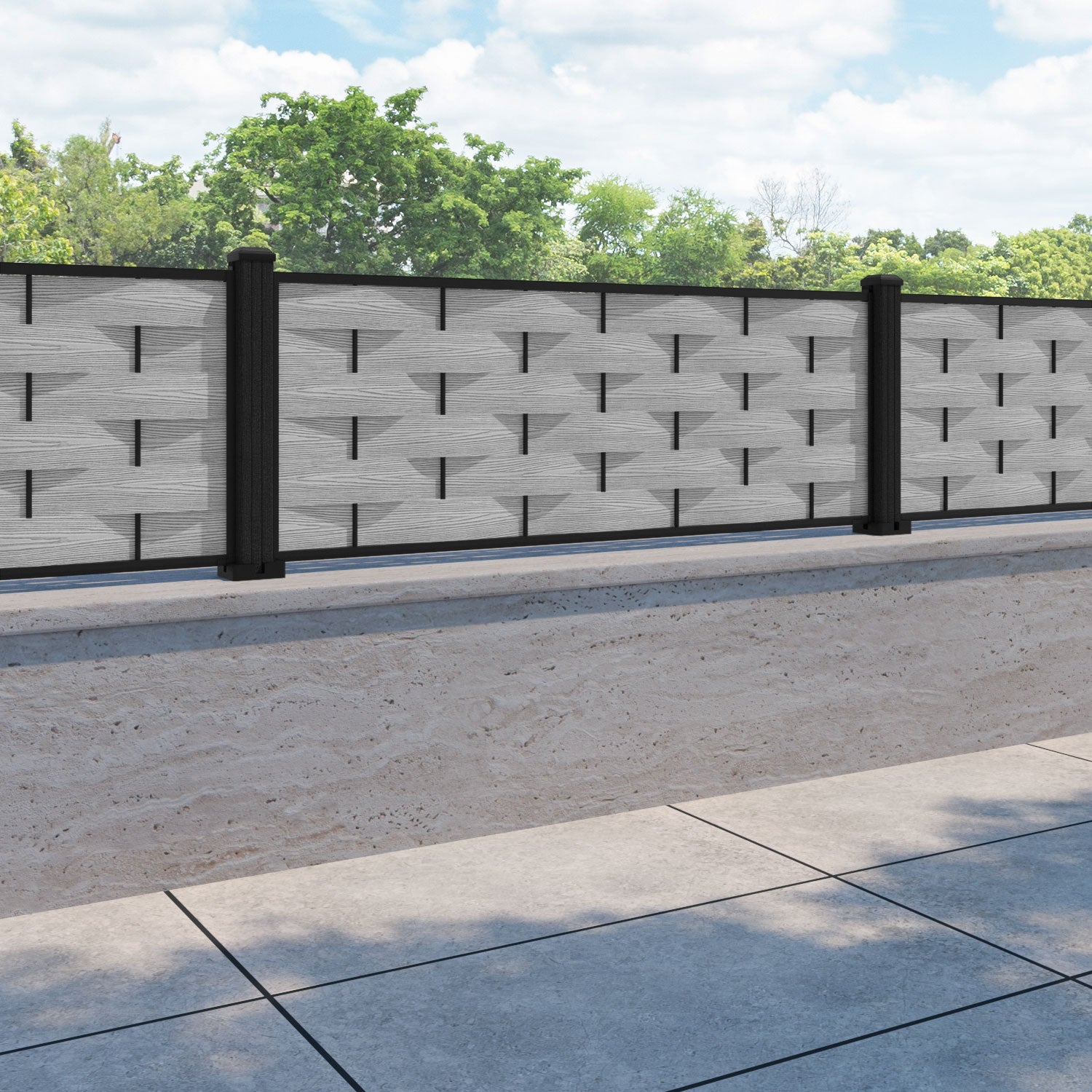 Ripple Fence Panel - Light Grey - with our composite posts