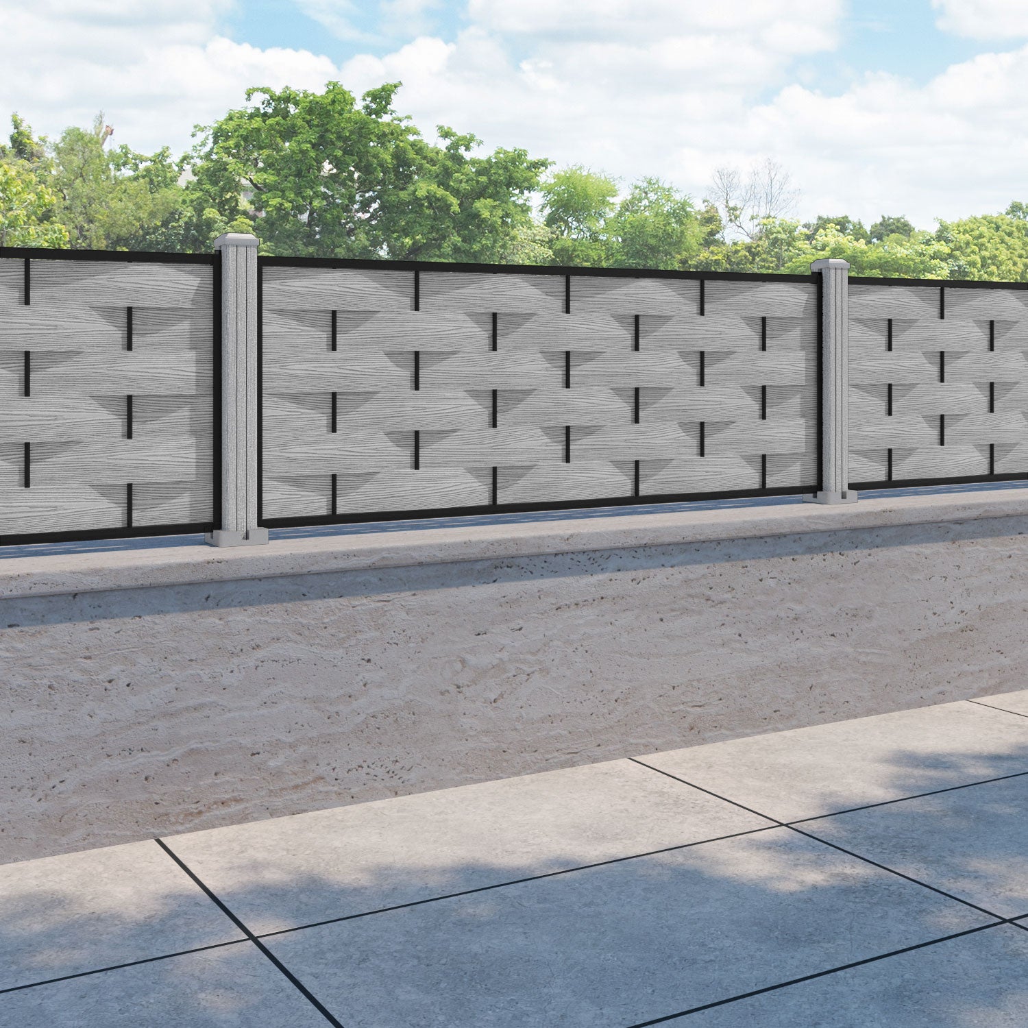 Ripple Fence Panel - Light Grey - with our composite posts