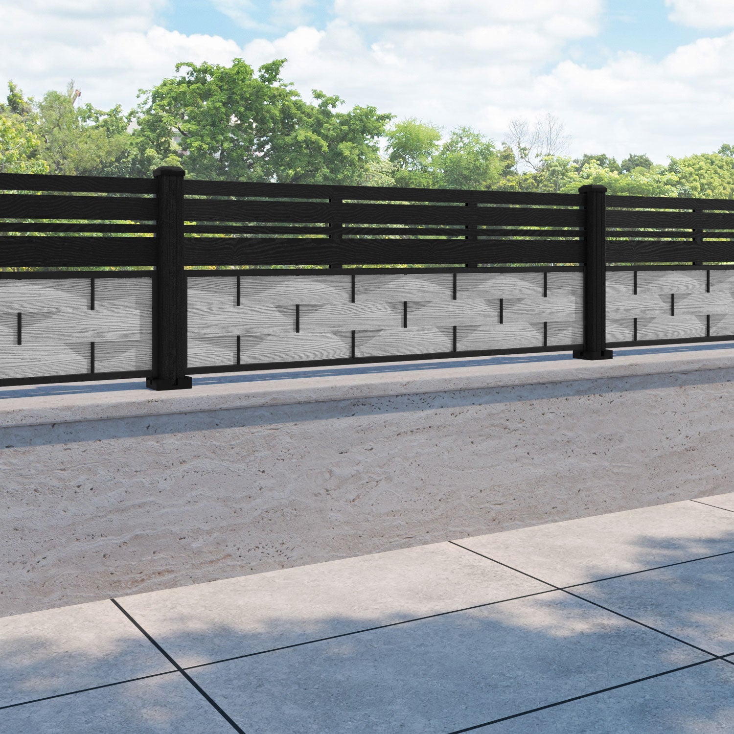 Ripple Linea Fence Panel - Light Grey - with our composite posts