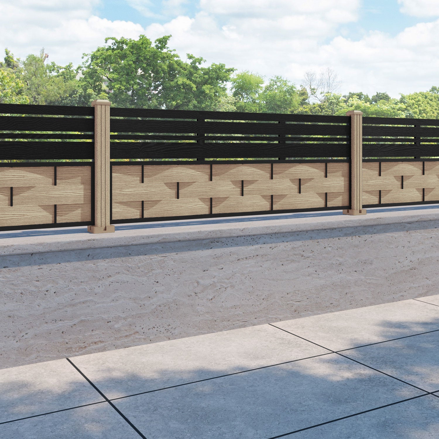 Ripple Linea Fence Panel - Light Oak - with our composite posts