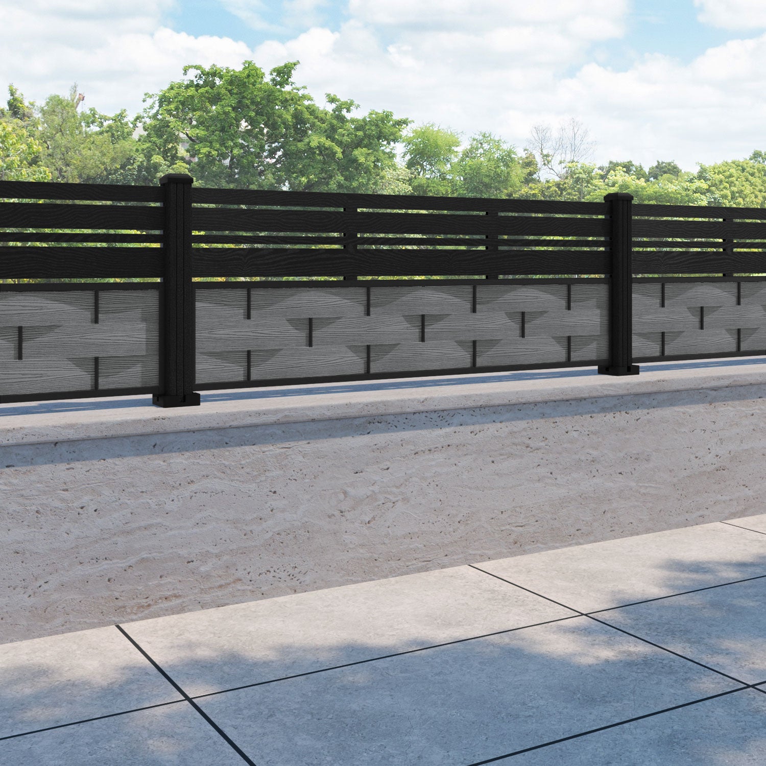 Ripple Linea Fence Panel - Mid Grey - with our composite posts