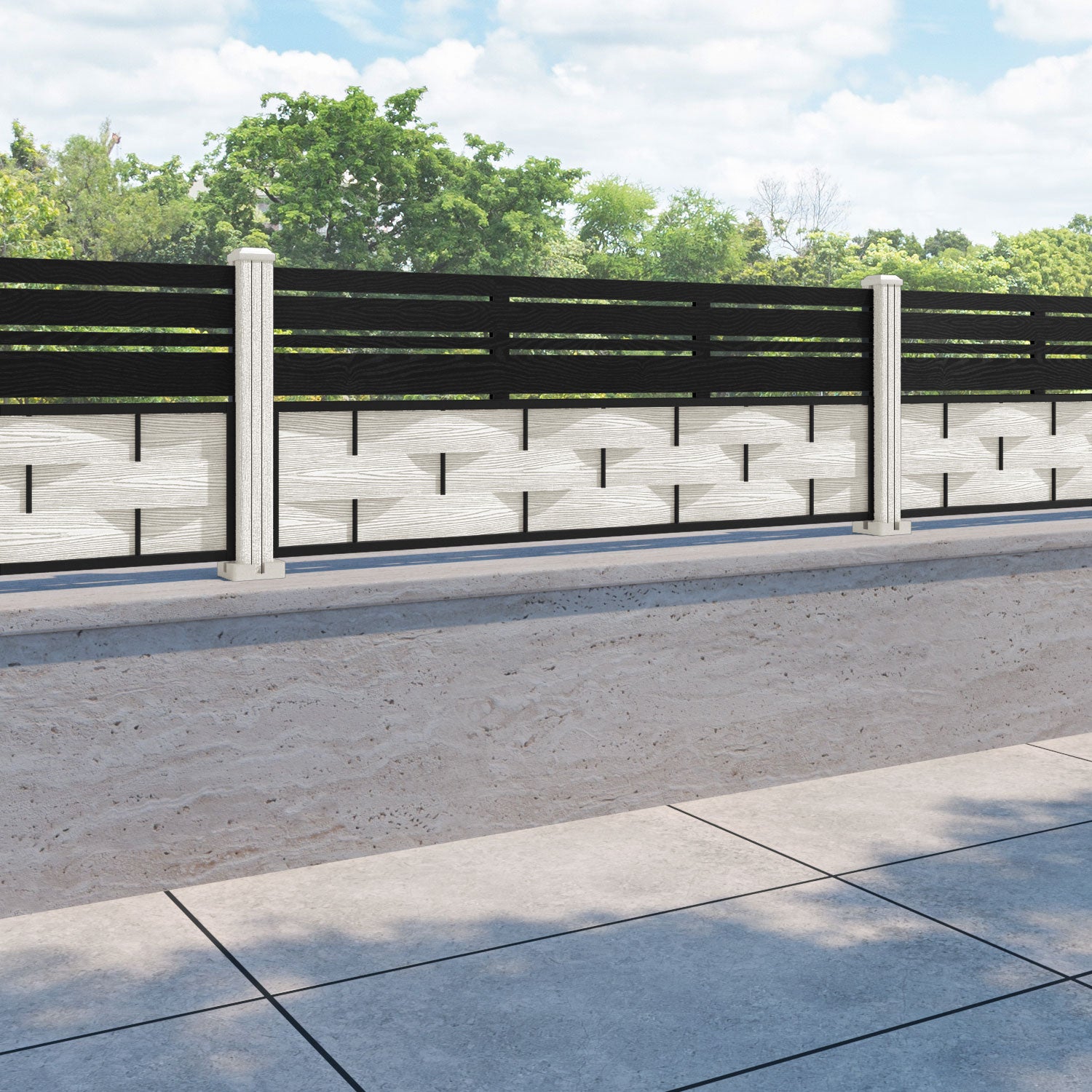 Ripple Linea Fence Panel - Light Stone - with our composite posts