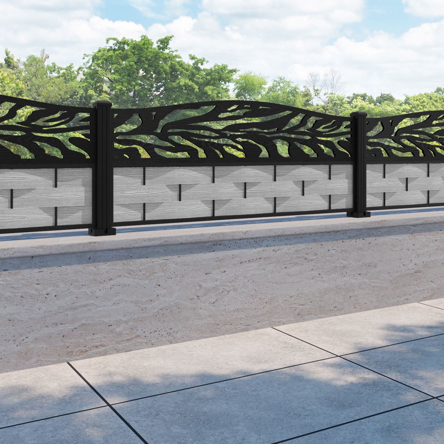 Ripple Malawi Curved Top Fence Panel - Light Grey - with our aluminium posts