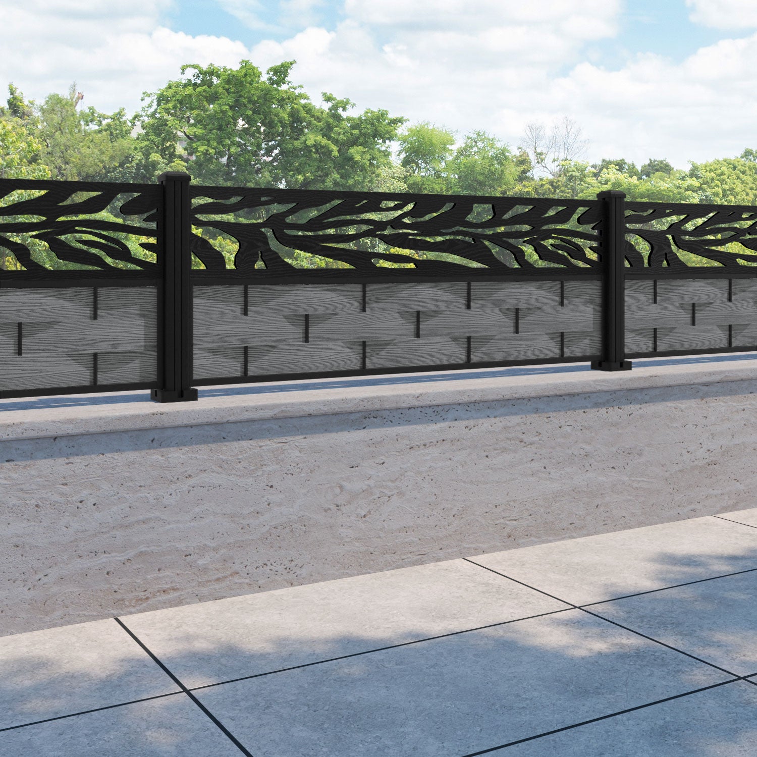 Ripple Malawi Fence Panel - Mid Grey - with our aluminium posts