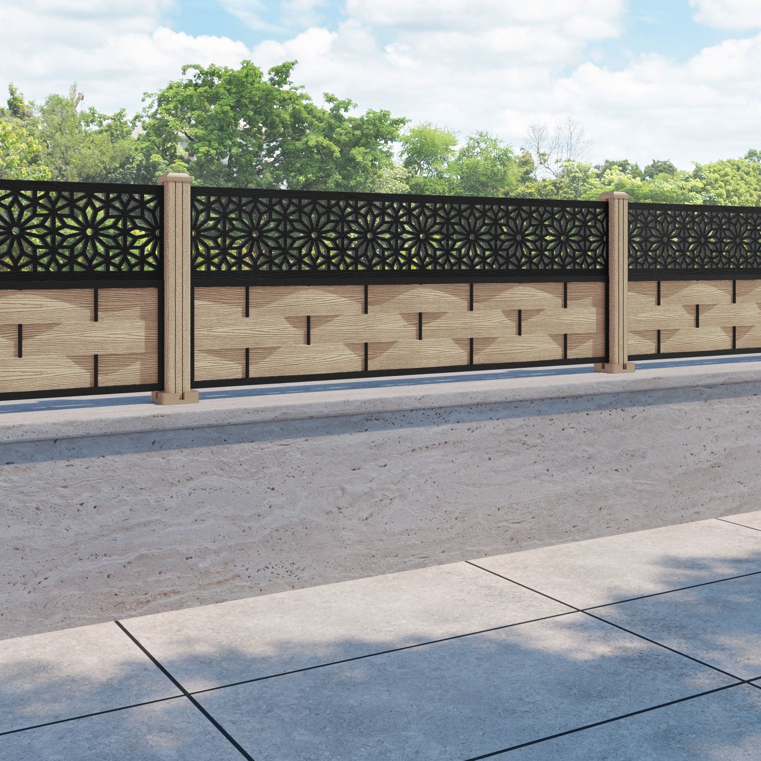 Ripple Narwa Fence Panel - Light Oak - with our composite posts