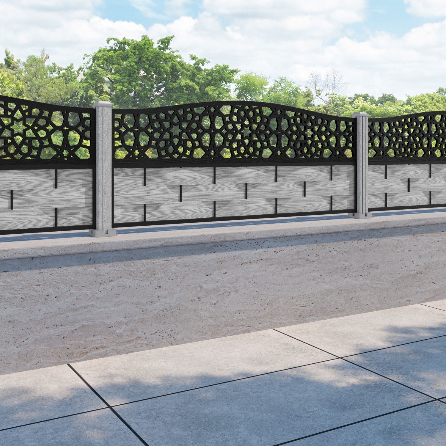 Ripple Nazira Curved Top Fence Panel - Light Grey - with our composite posts