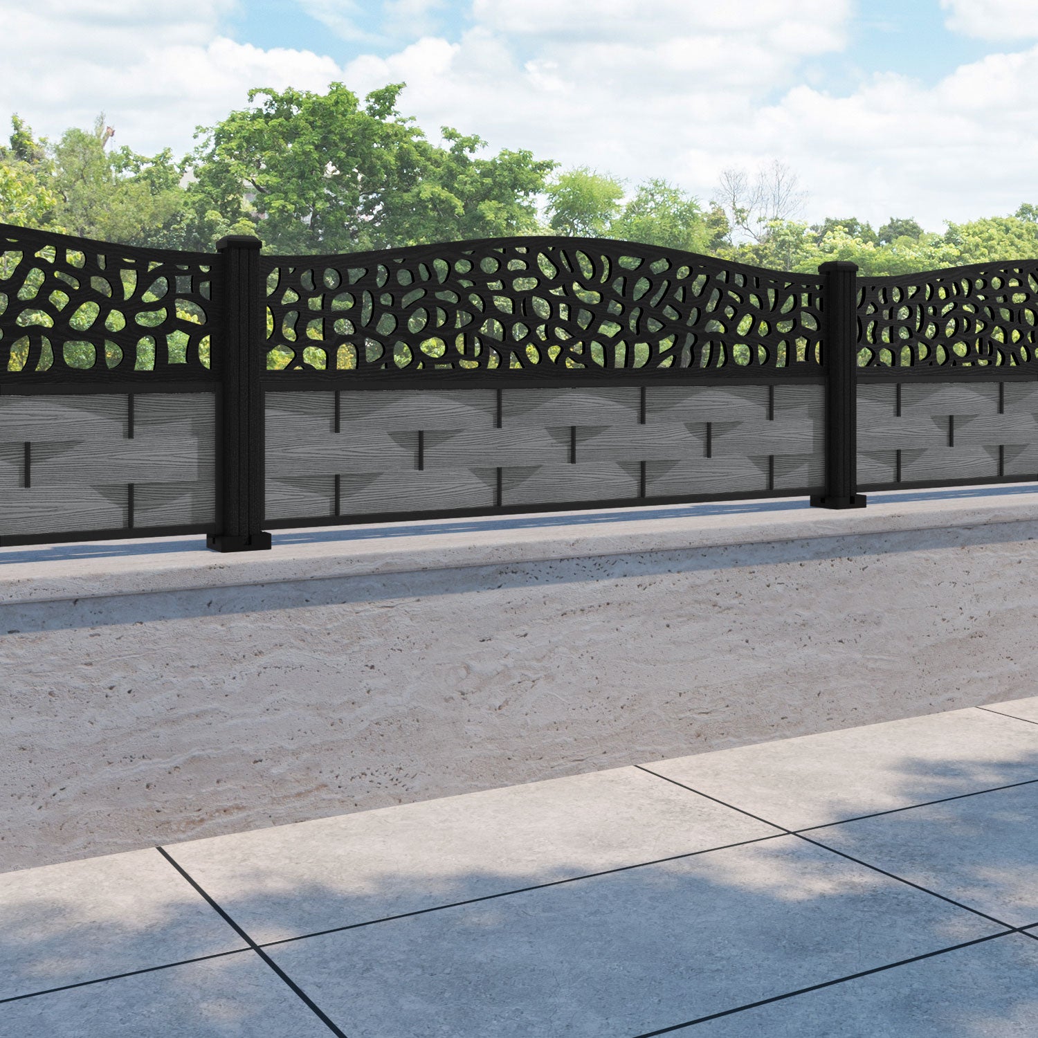 Ripple Pebble Curved Top Fence Panel - Mid Grey - with our composite posts