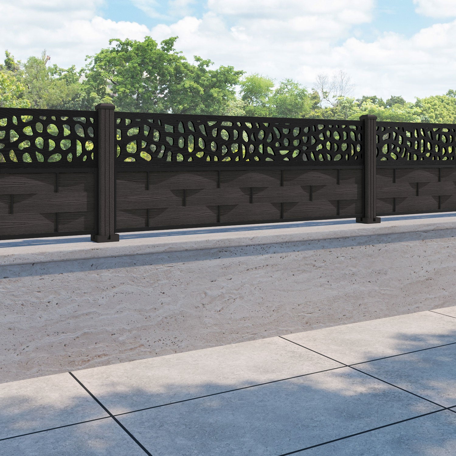 Ripple Pebble Fence Panel - Dark Oak - with our composite posts