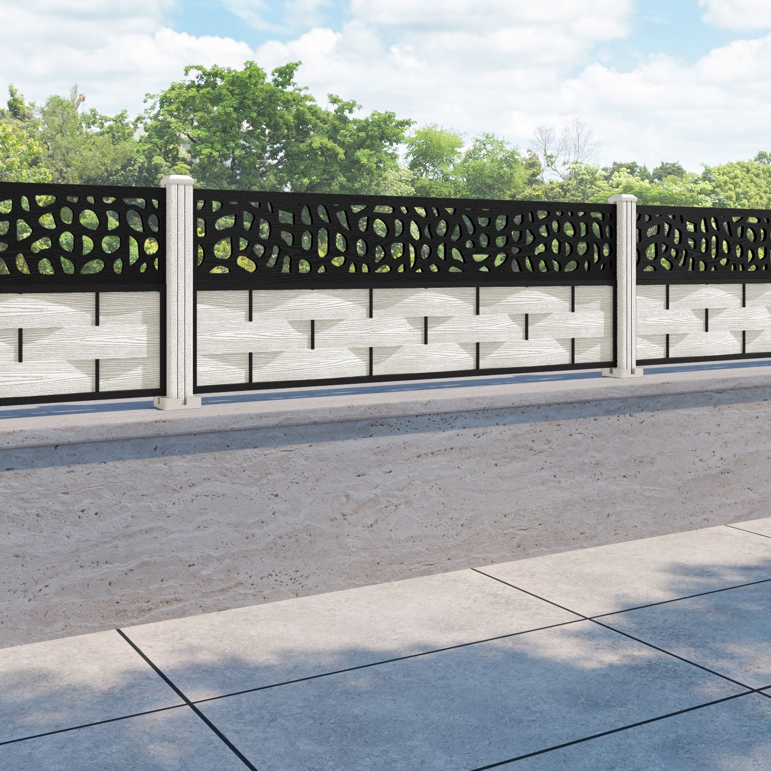 Ripple Pebble Fence Panel - Light Stone - with our composite posts